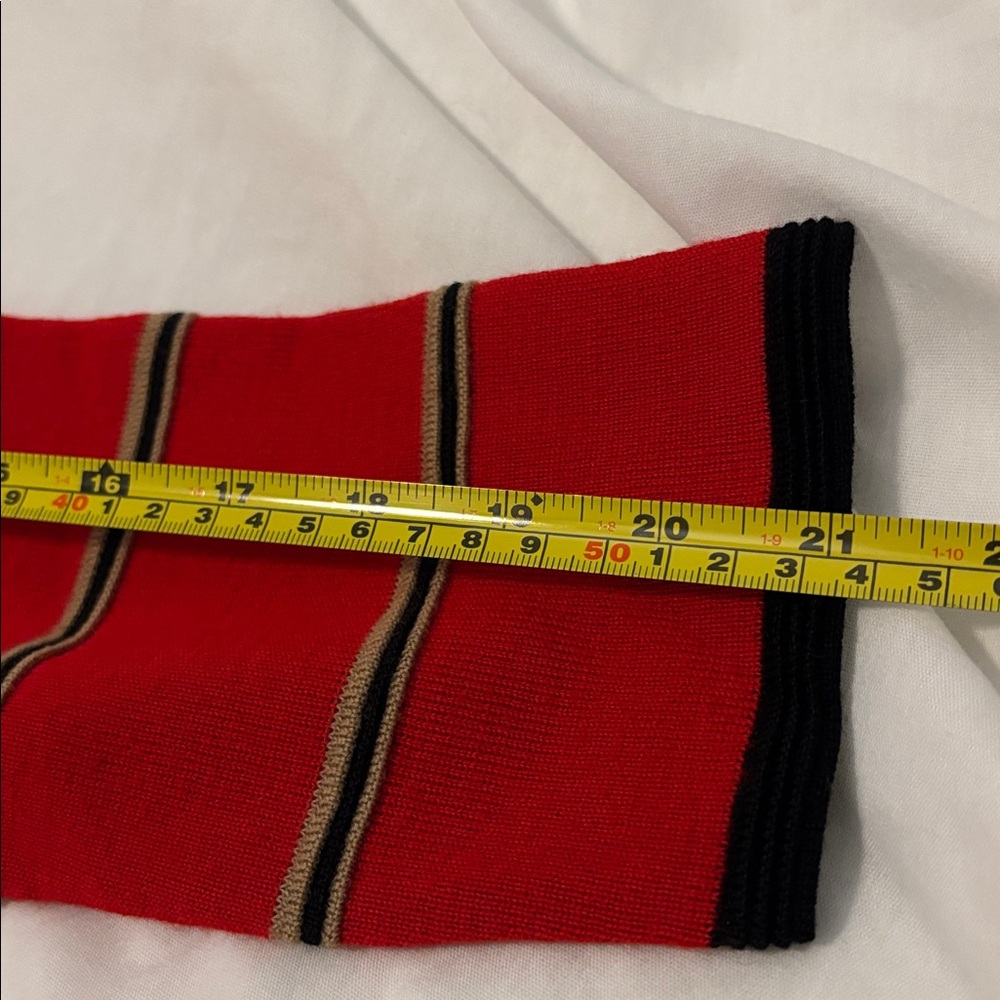 VTG Gispa red, black & gold striped button-up cardigan sweater SZ 14 Italy made - Picture 7 of 12